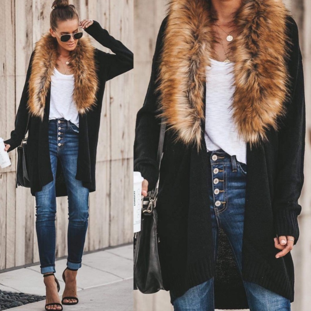VICI Black Knit Removable Faux Fur Cardigan